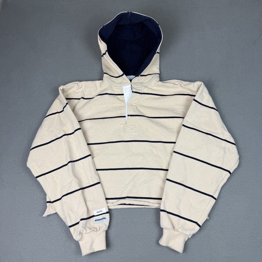 KOTN Vintage Barbarian Rugby Hoodie Cropped Striped Oversized Size S 90s Y2K